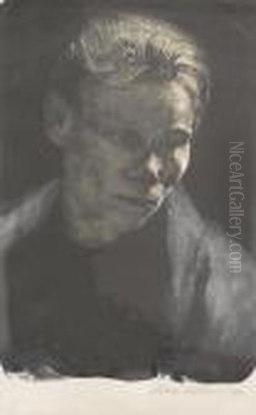 Brustbildnis Einer Arbeiterfrau Mit Blauem Tuch Oil Painting by Kathe Kollwitz