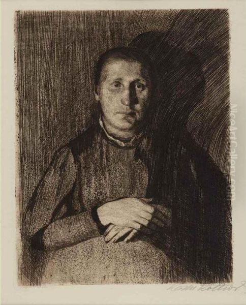 Frau Mit Ubereinandergelegten Handen Oil Painting by Kathe Kollwitz