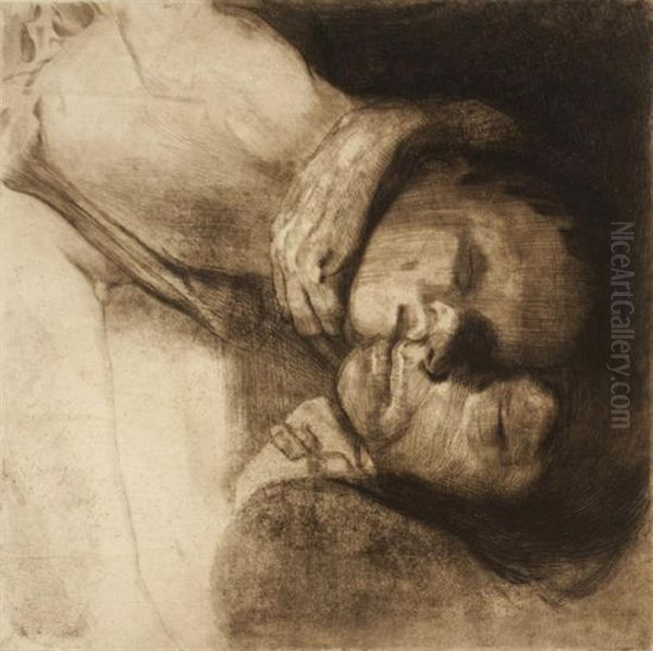 Tod, Fran Und Kind Oil Painting by Kathe Kollwitz