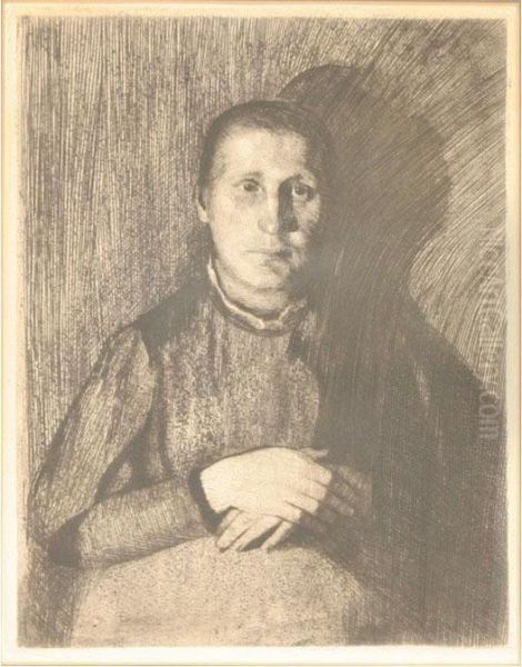 Woman With Folded Hands Oil Painting by Kathe Kollwitz