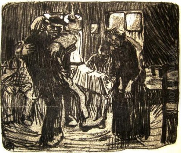 Figures At A Bar Oil Painting by Kathe Kollwitz