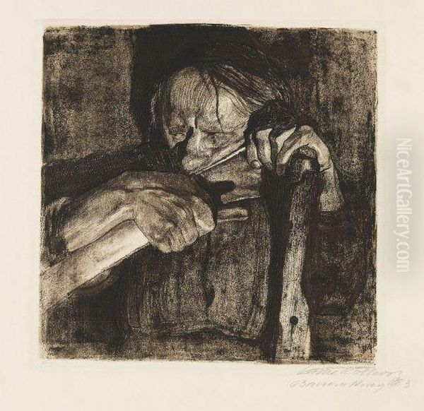 Beim Dengeln. Oil Painting by Kathe Kollwitz