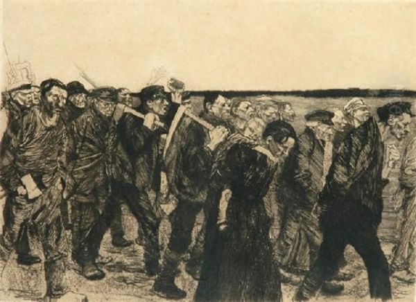 Marching Weavers Oil Painting by Kathe Kollwitz