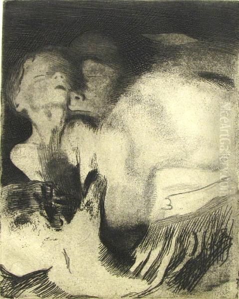 Tod Und Frau Um Das Kind Ringend Oil Painting by Kathe Kollwitz