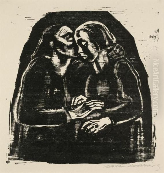 Maria Und Elisabeth - Entgultige Iii Fassung Oil Painting by Kathe Kollwitz