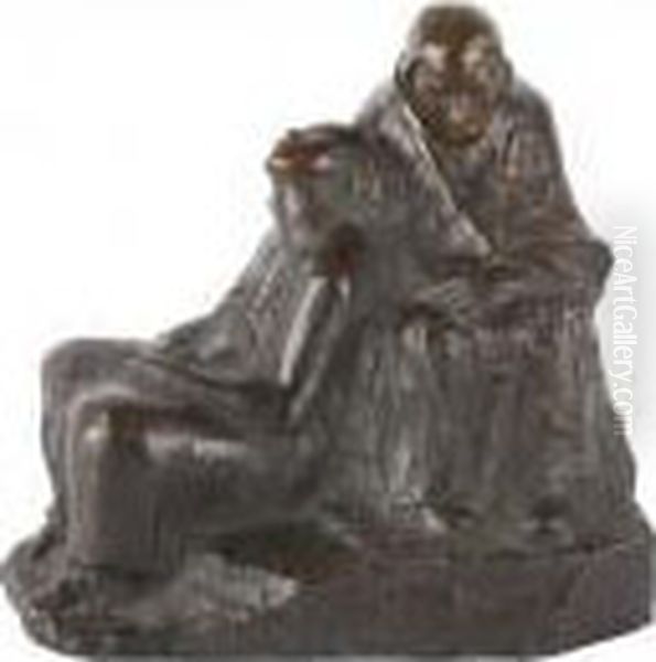 Zwei Wartende Soldatenfrauen Oil Painting by Kathe Kollwitz