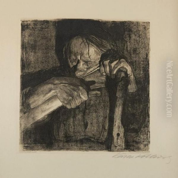 Beim Dengeln Oil Painting by Kathe Kollwitz