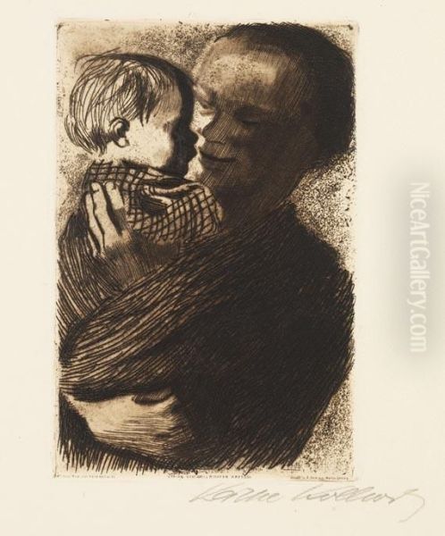 Mutter Mit Kind Auf Dem Arm Oil Painting by Kathe Kollwitz