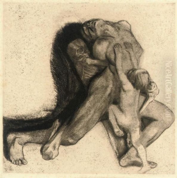 Tod Und Frau Oil Painting by Kathe Kollwitz