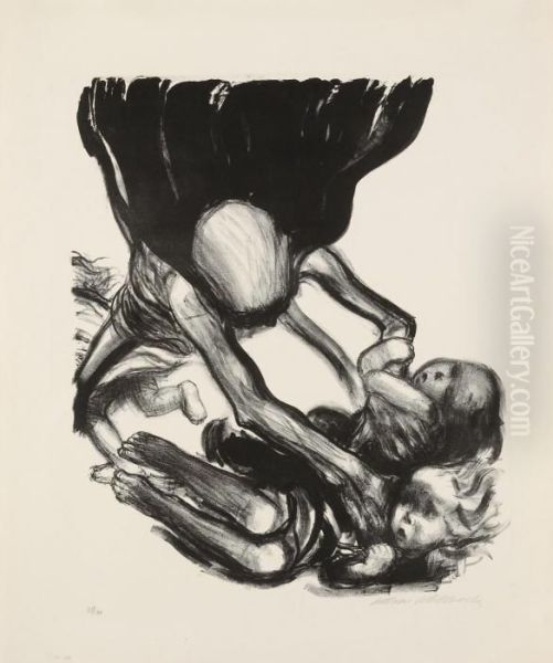 Tod Greift In Kinderschar Oil Painting by Kathe Kollwitz