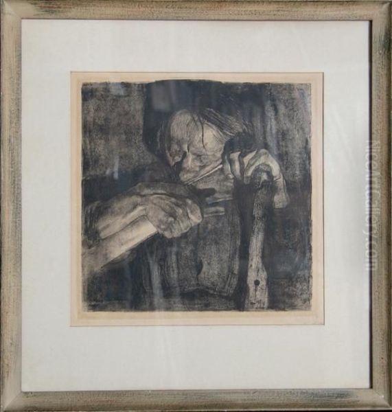 Beim Dengeln (whetting The Scythe) Oil Painting by Kathe Kollwitz