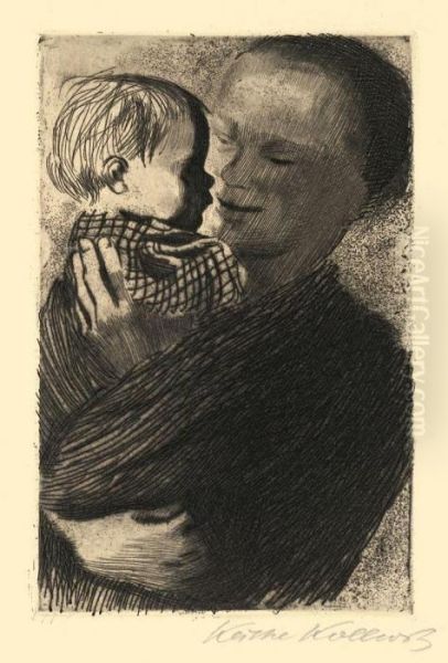 Mutter Mit Kind Auf Dem Arm Oil Painting by Kathe Kollwitz