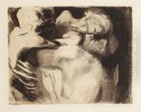 Tod Und Frau Um Das Kind Ringend Oil Painting by Kathe Kollwitz