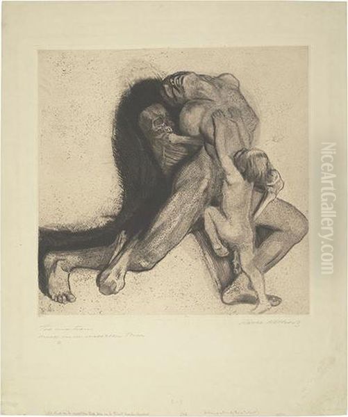 Tod Und Frau. Oil Painting by Kathe Kollwitz