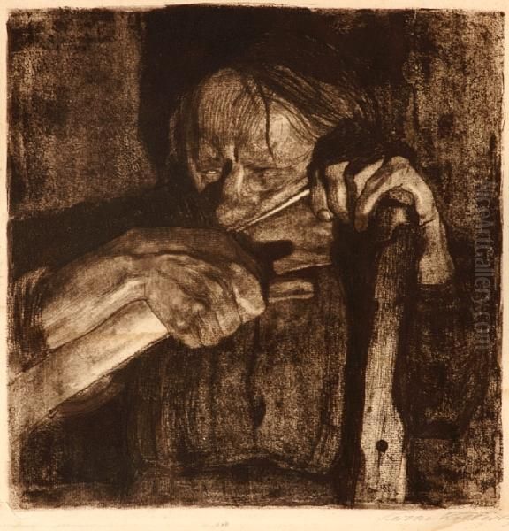 Beim Dengeln Oil Painting by Kathe Kollwitz