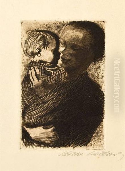 Mutter Mit Kind Auf Dem Arm (k.114) Oil Painting by Kathe Kollwitz