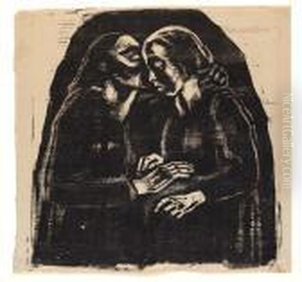 Maria Und Elisabeth - Iii. Fassung Oil Painting by Kathe Kollwitz