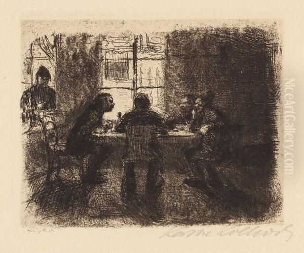 Vier Manner In Der Kneipe Oil Painting by Kathe Kollwitz