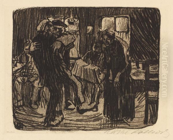 Hamburger Kneipe Oil Painting by Kathe Kollwitz