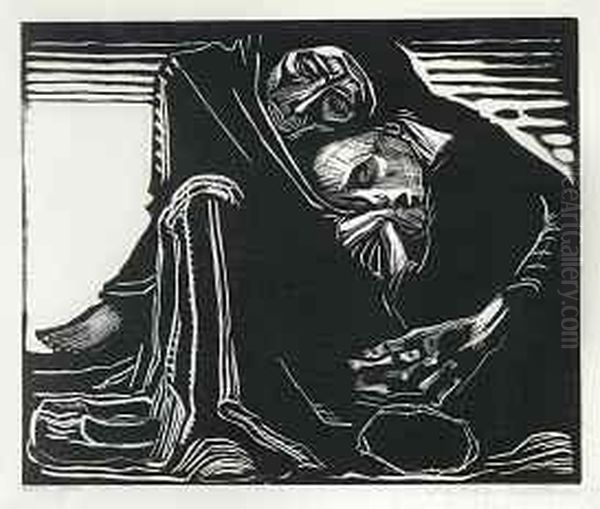 Tod Mit Frau Im Schoss Oil Painting by Kathe Kollwitz