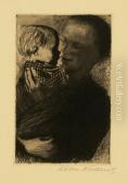 Mutter Mit Kind Auf Dem Arm Oil Painting by Kathe Kollwitz