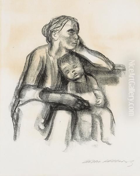 Arbeiterfrau Mit Schlafendem Jungen Oil Painting by Kathe Kollwitz