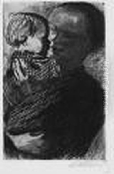 Mutter Mit Kind Auf Dem Arm Oil Painting by Kathe Kollwitz