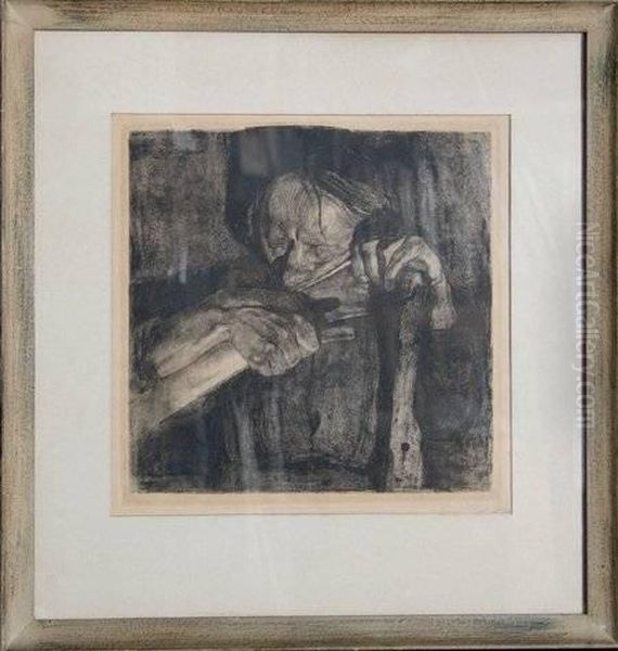 Beim Dengeln (whetting The Scythe), Plate 3 From Thebauernkrieg Series Oil Painting by Kathe Kollwitz