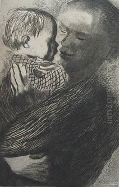 Mutter Mit Kind Auf Dem Am Oil Painting by Kathe Kollwitz