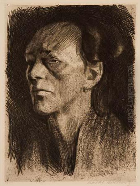 Arbeiterfrau (mit Dem Ohrring) Oil Painting by Kathe Kollwitz