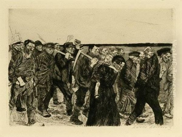 Weberzug. Oil Painting by Kathe Kollwitz