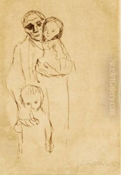 Mutter Mit Zwei Kindern Oil Painting by Kathe Kollwitz