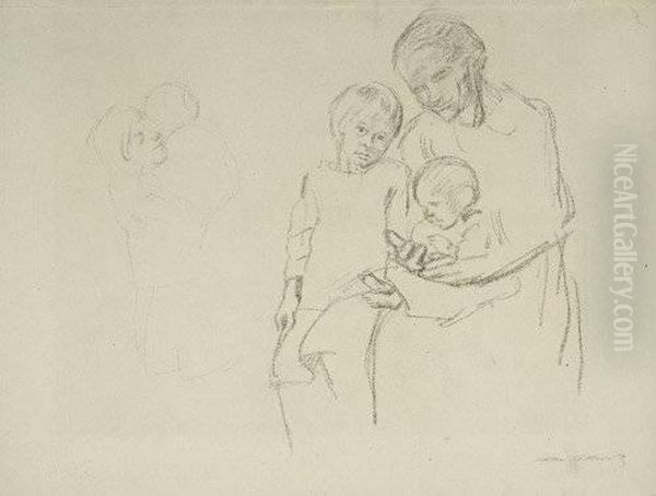 Sitzende Mutter Mit Zwei Kindern Oil Painting by Kathe Kollwitz