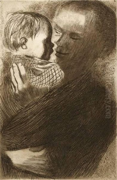 Mutter Mit Kind Auf Dem Arm Oil Painting by Kathe Kollwitz