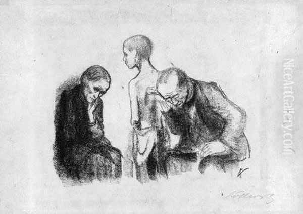 Drei Flugblatter Gegen Den Wucher Oil Painting by Kathe Kollwitz