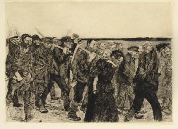 Weberzug (klipstein 32; Knesebeck 36) Oil Painting by Kathe Kollwitz