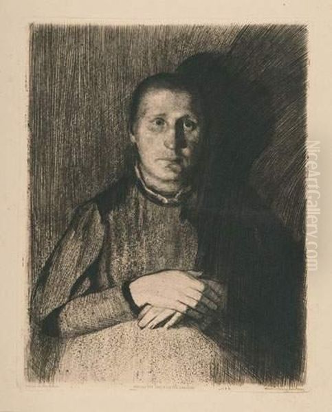 Frau Mit Ubereinandergelegten Handen. Oil Painting by Kathe Kollwitz