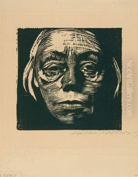 Selbstbildnis Von Vorn. Oil Painting by Kathe Kollwitz