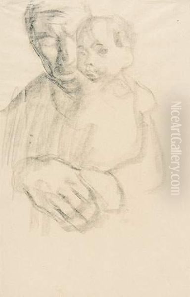 Mann, Ein Kind Auf Dem Arm. by Kathe Kollwitz