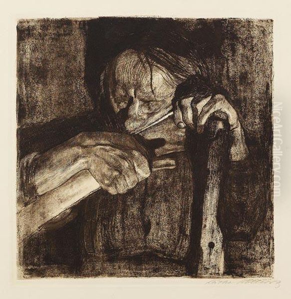 Beim Dengeln Oil Painting by Kathe Kollwitz