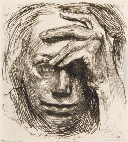 Selbstbildnis Mit Der Hand Oil Painting by Kathe Kollwitz