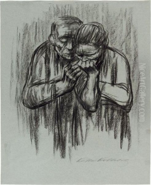 Mann, Der Trostend Seine Frau Im Arm Halt Oil Painting by Kathe Kollwitz