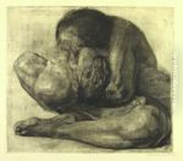 Frau Mit Totem Kind Oil Painting by Kathe Kollwitz