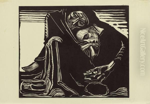 Tod Mit Frau Im Schoss Oil Painting by Kathe Kollwitz