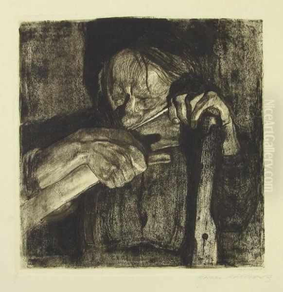 Beim Dengeln. Blatt 3 Aus Dem Zyklus <bauernkrieg> Oil Painting by Kathe Kollwitz