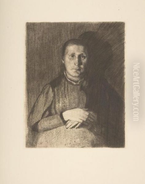 Frau Mit Ubereinandergelegten Handen. Oil Painting by Kathe Kollwitz