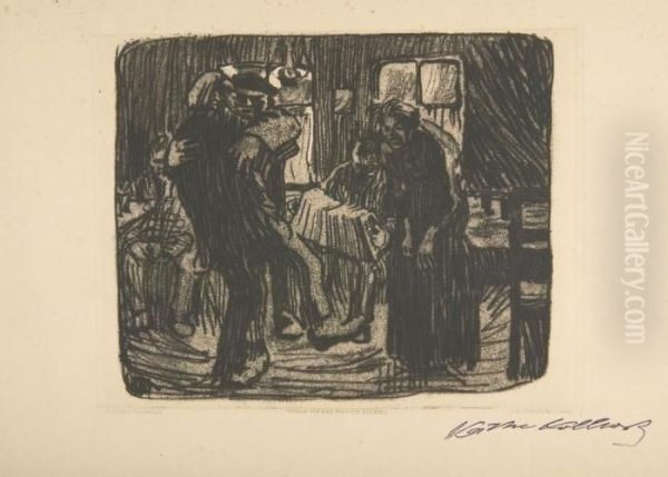 Hamburger Kneipe. Oil Painting by Kathe Kollwitz