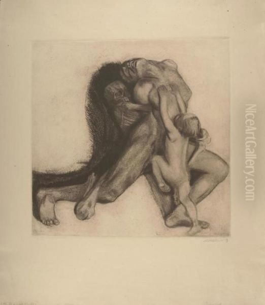 Tod Und Frau. Oil Painting by Kathe Kollwitz