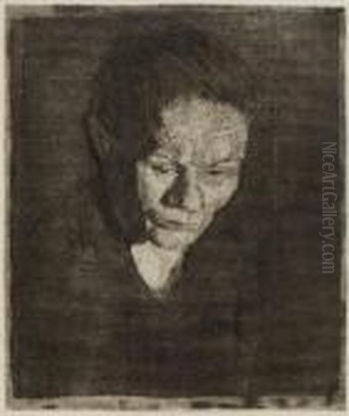 Gesenkter Frauenkopf. Ca. 1905 Oil Painting by Kathe Kollwitz