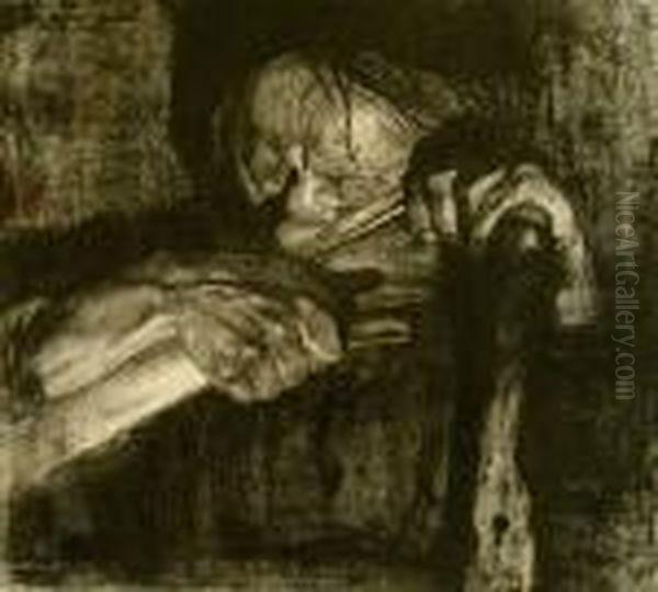 Biem Dengeln (k.90), After 1921 Oil Painting by Kathe Kollwitz